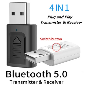 USB Bluetooth 5,0 Музикален приемник предавател 4 в 1 мини конектор 3.5 мм AUX вход RCA Стерео Аудио Безжичен адаптер за телевизори, автомобилни КОМПЮТРИ, динамика