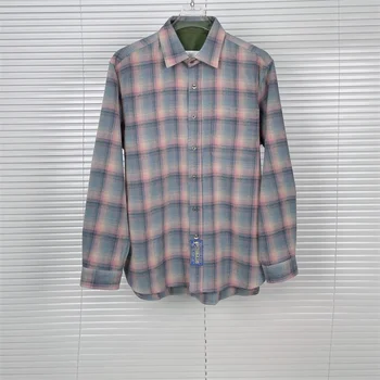 Риза в клетката MM6 с дълъг ръкав от чист памук, на главната улица, обрат-бутон 1: 1, свободна ежедневни риза с дълъг ръкав