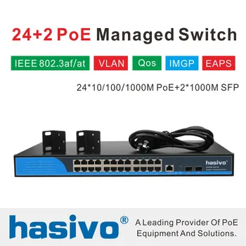 24 порта Управляем комутатор Ethernet Poe 400 W табло за управление с 24 порта, 10/100/1000 rj-45 М 2 PoE Порта SFP влакна