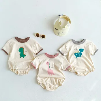Летен гащеризон за новородени момчета и момичета, памук гащеризон с къс ръкав и анимационни принтом за малки момчета и момичета, гащеризон 0-24 м, детски дрехи