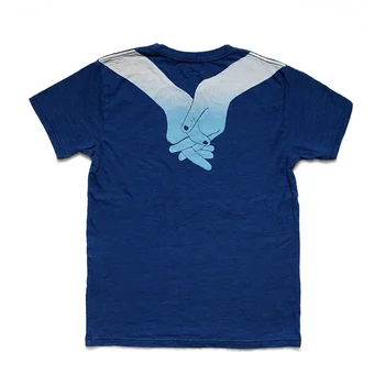 KAPITAL 22SS Синя Крашенная Пране С наклон ръчно печат, Свободна Мъжки И дамски Ежедневни тениска с къс ръкав и кръгло деколте