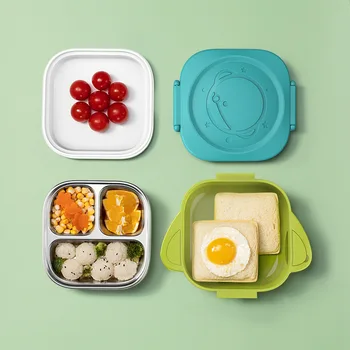 Преносим обяд-кутия от неръждаема стомана за по-малките деца, учениците, къмпинг, пикник, контейнер за храна Bento Box, термос за обяд, детска купа