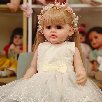 55 см, детско возрожденное пълномаслено силикон бодиголд, дълга коса, реалистична сладка кукла, принцеса, скъпа, Bebe, за дете, подарък за рожден ден, играчка за баня