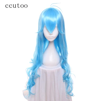ccutoo 32-инчов вълнообразни дълъг син синтетични перука Touwa Erio за cosplay, перука за парти в чест на Хелоуин, термостойкое влакна