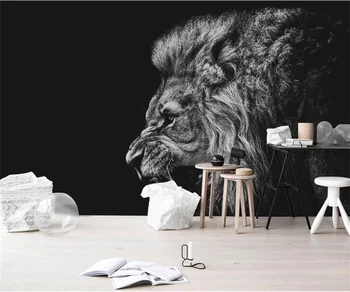 Потребителски 3d тапети черно-бяла стенопис с лъв декорация на дома, хол, спалня фонова стена от самоклеящегося материал Стенописи