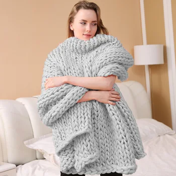 Тонгди меко топло голямо груба вълнена одеяло ръчно изработени, симпатичен подарък за дропшиппинга, легло, диван, сезон спален чувал за момичета