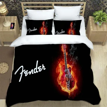 Fender Музика Gitarre, модерно спално бельо с 3D принтом, комплект спално бельо Queen, индивидуален комплект спално бельо King size, мека и удобна