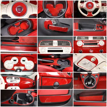 За Fiat 500 11-19 автомобили панел кутия от настоящето въглеродни влакна, стикер за облицовки на централната инструмент, набор от аксесоари за интериора (Червен мек въглерод