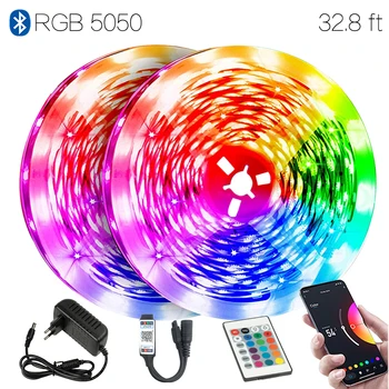 32,8 фута (10 м) DIY Лампара Bluetooth Smart Led RGB 5050 12V Водоустойчива гъвкава декоративна лампа за домашен монтаж на таван телевизора Sceen Party