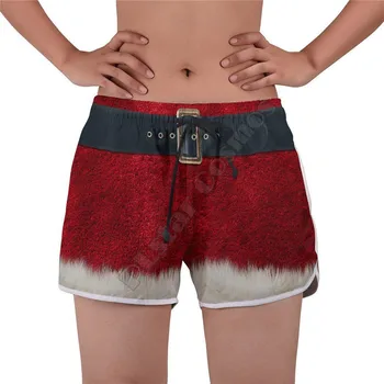 Дамски шорти за плуване с 3D принтом Дядо Коледа, летни плажни шорти, къси панталони с еластичен ластик на талията
