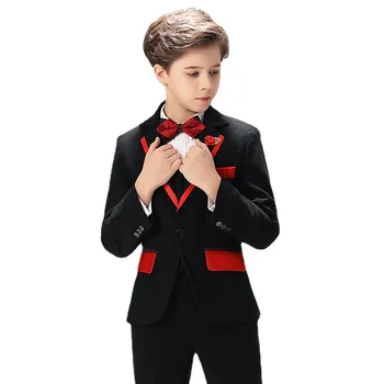 Детски костюм за момче, Червеният Пролетно-есенния сватбен комплект, състоящ се от 4 теми, яке + жилетка + панталони + папийонка, в размер от 2 до 16 години