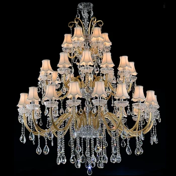 Съвременните големи полилеи за фоайе, осветителни стъклени кристали за висящи лампи, кристал във формата на свещ, осветление за всекидневната