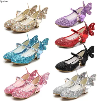Обувки за момиченца с декорация във формата на кристали, блестящи сандали Елза Aurora, пеперуда, Пепеляшка, Красавицата София, обувки Рапунцел, подарък за рожден ден за деца