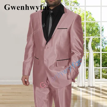 Гвенвифар 2022 Нова Мода Розово Злато Сатен Плат Смокинг Костюм Летен Нов Сватбата Булката Всекидневен Стил Комплект от 2 Теми