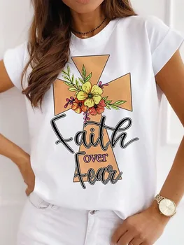 Ежедневни базова тениска с кръгло деколте и принтом Faith, мека на допир, дамски ризи с къси ръкави, модерен дизайнерски тениски за годишни момичета