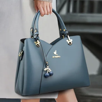 Нова ежедневна чанта-тоут от изкуствена кожа, сини череша чанта през рамо за жени 2023, дамски чанти голям капацитет и портмонета Sac
