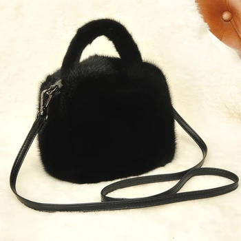 Луксозен дамски кожа чанта за отдих, зимни внос чанта от естествена кожа на норка, модни изискана кожа малка квадратна чанта