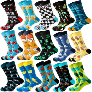 2023 есенно-зимни нови продукти, боксови мъжки чорапи, чорапи в доларова райета, черно-бели чорапи в шахматна дъска модел, бирена дамски чорапи