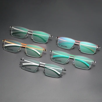 Модни маркови дизайнерски мъжки слънчеви очила в титанов ръбове, норвежки квадратни безвинтовые ултра-леки очила по рецепта на лекар, очила за четене