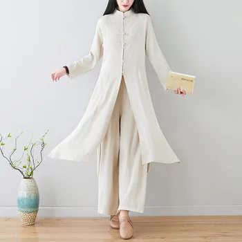 Пролет-есен памучен и бельо чаена дрехи с дълги ръкави, костюми в събота китайски стил за жени, униформи кунг-фу