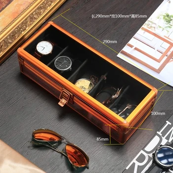 Тъпо черна кутия за съхранение часа, 5-посочен прозрачен стъклен капак, в ковчег за бижута, метална кутия за часовници, байковая кутия за показване на часа възглавници, за