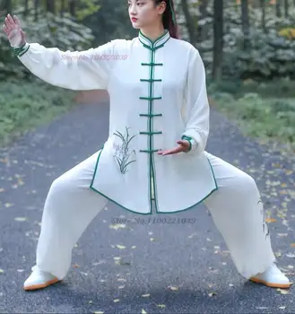 2023 облекло за китайското кунг-фу, тай-чи, облекла за бойните изкуства, традиционна носия за практикуване на тайцзицюань, ушу, костюм с флорални принтом, спорт на открито