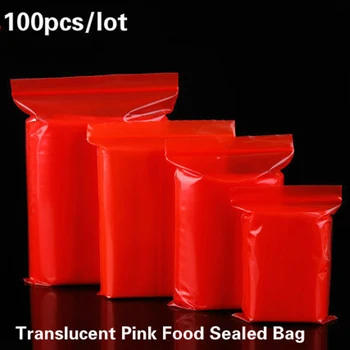 100шт удебелена чанта Zipperlock чанта с цип самоуплотняющиеся найлонови сгъстено 12 тел прозрачни червени опаковки за хранителни продукти, запечатани найлонови торбички