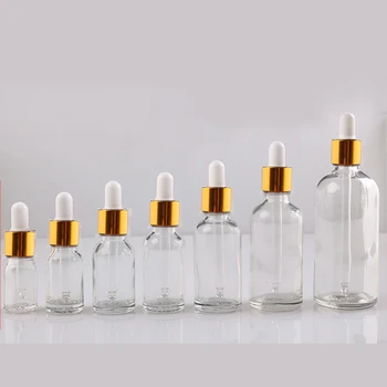 10 бр./лот от 5 мл до 50 мл, лаборатория за прозрачната кръгла стъклена бутилка за рафинирано масло със стъклени капельницами, златен кръг за училищния експеримент