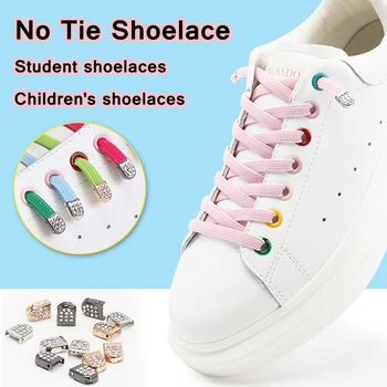 Обувките без обвързване, диамантена бутон, бърза метален обтегач, еластичен шнур за детски спортни обувки за възрастни, мързеливи бели шнурове, завязки
