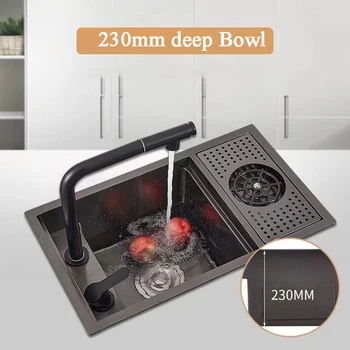 Черна скрита кутията на кухненски мивки, скрита однощелевая малка планк, кухненски принадлежности от неръждаема стомана с мивка за чаши