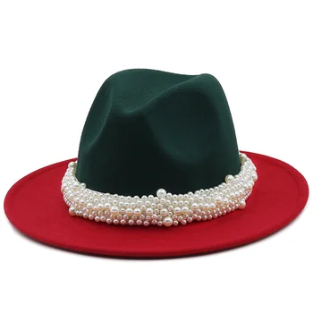 Нова цветна фетровая шапка дамски ретро британски стил класически джаз шапка есен зима вълнена шапка с голяма периферия фетровая шапка Панама