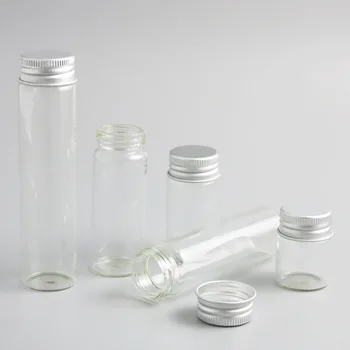 50x15 мл, 25 мл, 40 мл, 50 мл, 60 мл, прозрачна стъклена бутилка, алуминиева майната-надолу капачката на флакона с проба етерично масло, стъклени съдове на 2 грама
