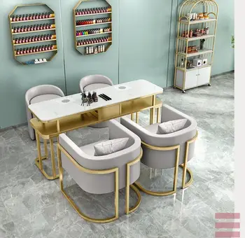 Луксозен мраморен маникюр, маса и стол, Nordic light, интернет-знаменитост, вградена прахосмукачка с розетка, единична, двойна, тройна