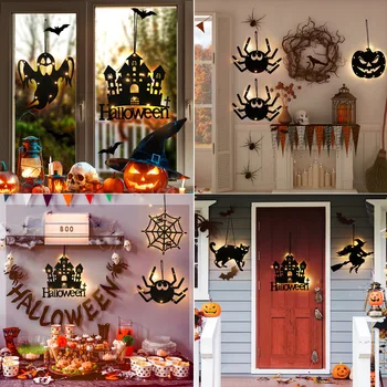 Led декоративни фенери за Хелоуин, свети паяк, замък, тиква, призрачни светлини, атмосферата партита, светлини