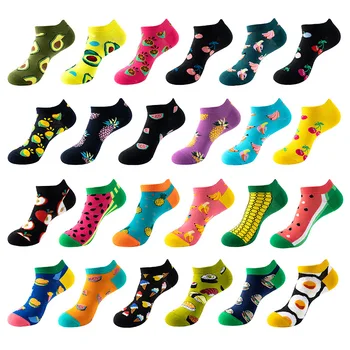 Забавен чорап унисекс, къси чорапи с принтом авокадо и плодове, разноцветни чорапи с ниска талия, женски кавайные памучни чорапи с ниско деколте Сокс