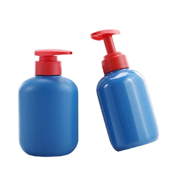 Опаковката Е пластмасова синя бутилка от 300 мл, кръгла, за домашни животни, червен, за лосион, прес-помпа, преносим контейнер за еднократна употреба, опаковка 10 бр.