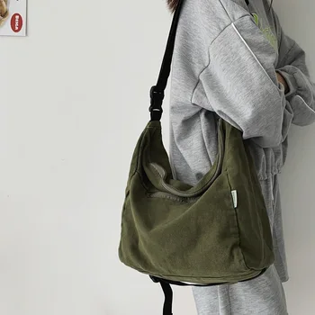 Холщовая чанта през рамо за жени, проста однотонная чанта през рамо с голям капацитет, чанта-тоут, женствена чанта за пътуване, студентски чанта за колеж