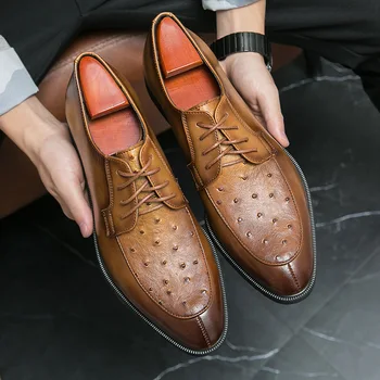 Луксозни маркови модел мъжки обувки от естествена телешка кожа, с високо качество, ръчно изработени, Оксфорд кожена костюмная обувки, сватбена официалната италиански обувки