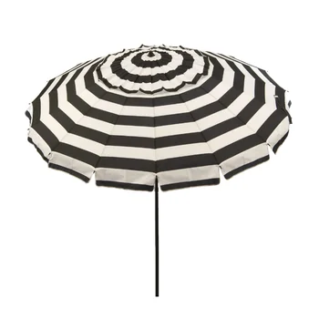Луксозен 8-фута на черно-бели райета чадър за двор и плаж с пътна чанта, мебели за двор, къмпинг