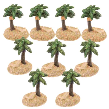 10 бр Микро пейзаж Декор от кокосовата палма Статуя от зелената смола Пясък Настолни миниатюрни дървета