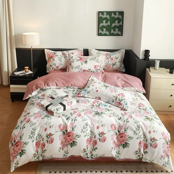 Комплект Спално бельо от домашен Текстил с Пролетта Принтом, Единична, Двойна, Queen Size