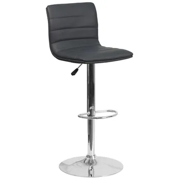 Модерни мебели Betsy от сив винил регулируема бар стол с облегалка, височина стелажи, въртящи се на стол с хромирано основание