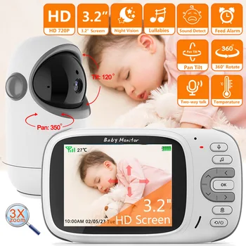 VB802 Бебефони и Радионяни 3,2 Инча LCD ДИСПЛЕЙ PTZ Камера за Видеонаблюдение е с Температура IR Нощно Виждане Майка на Децата Babyphone Бавачка Камера