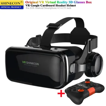 Оригинален VR Очила за Виртуална Реалност 3D Скоростна Стерео VR Google Картонена Слушалки Каска за IOS Android Смартфон, Безжичен Рокер