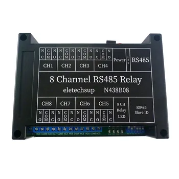 8-канален DC 12V RS485 реле PC UART ключ сериен порт RTU 03 06 16 Функционален код DIN такса за превключване на корпуса