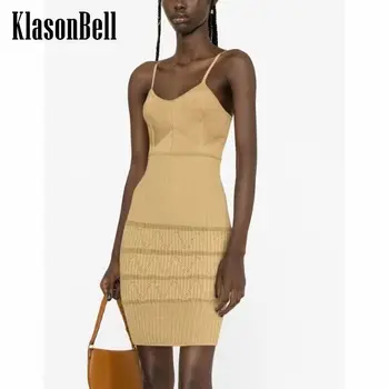 4,28 KlasonBell 2023, пролетно новост, Темпераментна секси вязаное рокля на спагети презрамки с V-образно деколте, стрейчевая тънка предпоставка вязаное рокля в стил хип, жена