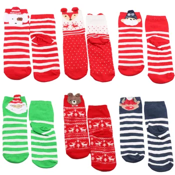 6 Двойки Коледни Чорапи с Анимационни Санта Лосем, Сладки Коледни Чорапи със Средна Дължина, Къси Чорапи Носочные Изделия в Смесен Стил за Жени И Момичета, Коледна Рокля
