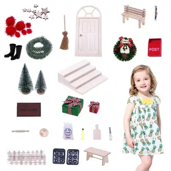 Мебели за кукла къща, дървена Коледна мебели за кукла къща, креативна миниатюрни мебели, масивна декоративна за плотове