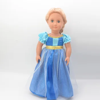 18 инча 45 см, играчки, стоп-моушън облекла, модно синьо принцеса рокля, аксесоари за американските кукли, подарък за момичета