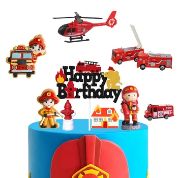 Пожарникар topper за торта Пожарната честит рожден Ден Знак Декор на тортата Пожарникар за възрастни и деца момчета мъжки аксесоари за парти по случай рождения ден